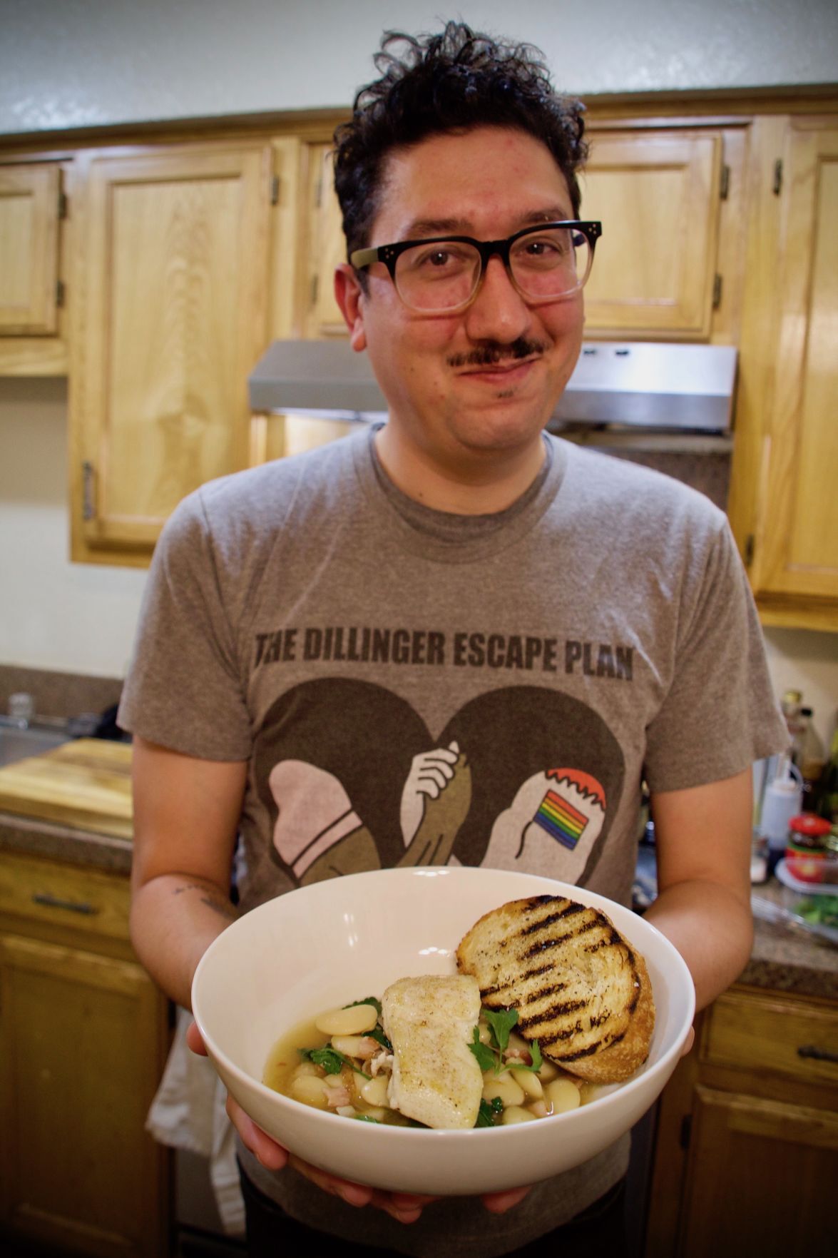 Langston with dish